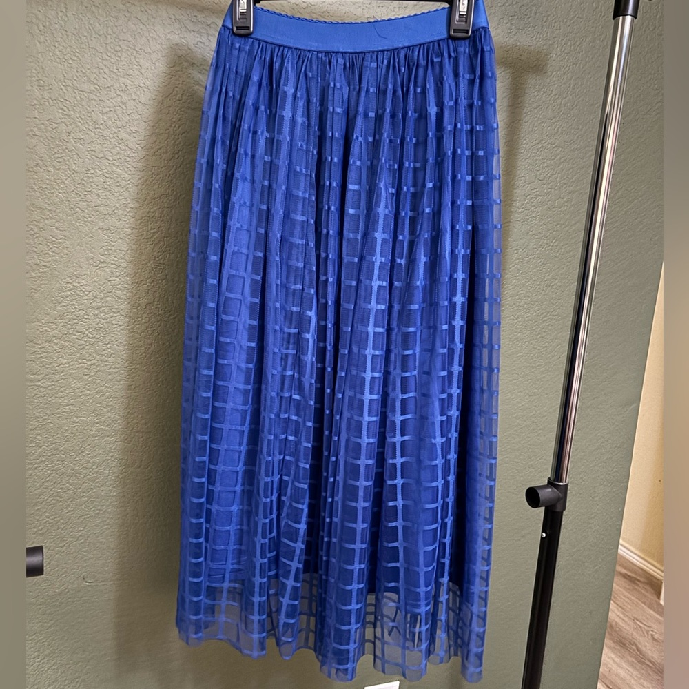 SHEIN Blue Checkered Mesh Midi Skirt